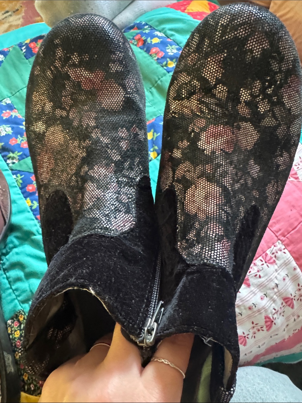 Alegria Women's Black Floral Lace Ankle Booties